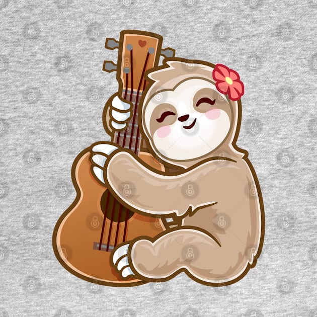 Sloth Playing Acoustic Ukulele Guitar adorable Cute kawaii Baby sloths by PnJ